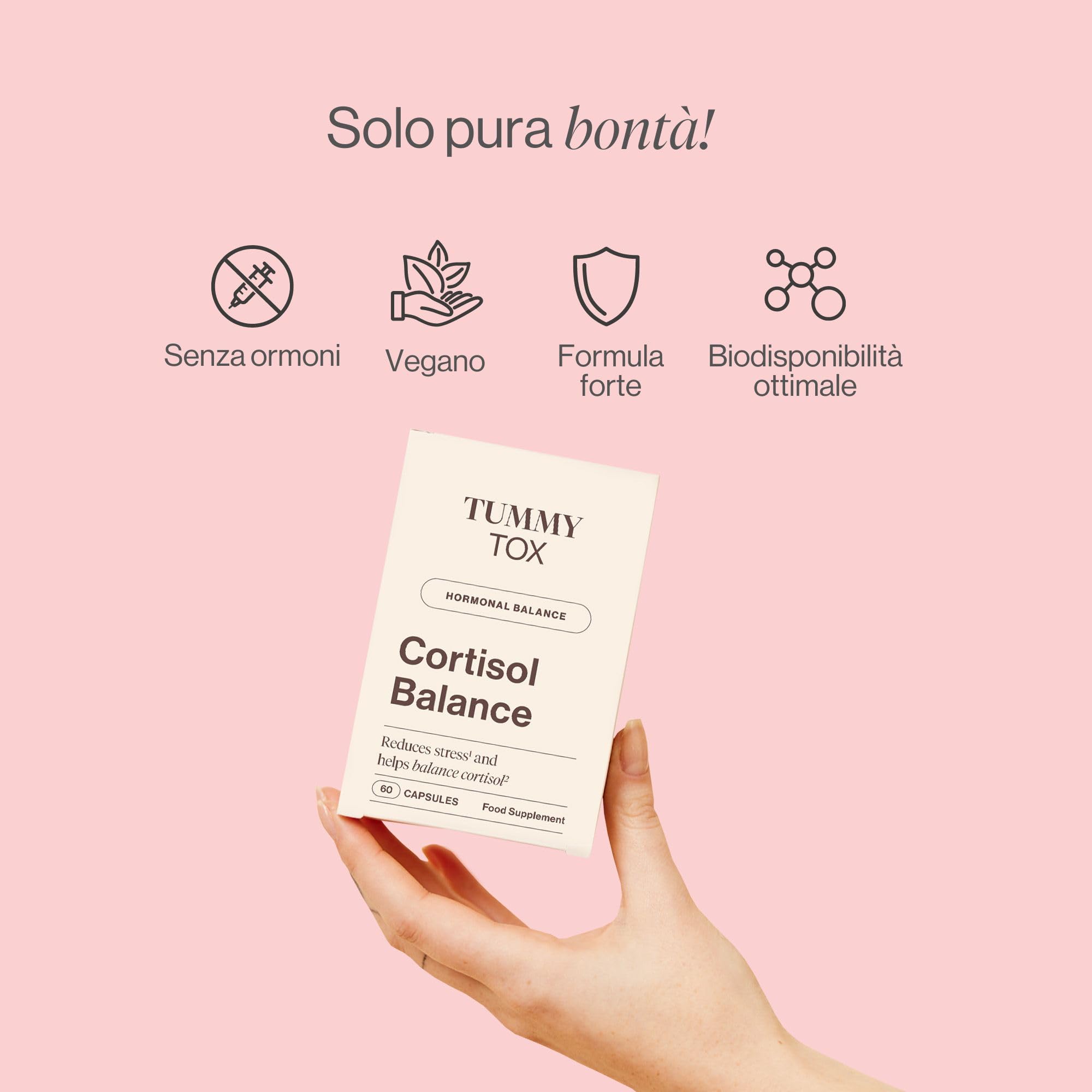 Cortisol Balance - 600 mg Ashwagandha KSM-66, Rodiola Rosea con Magnesio, Vitamina B6 e Vitamina B5-60 capsule, Tummy Tox