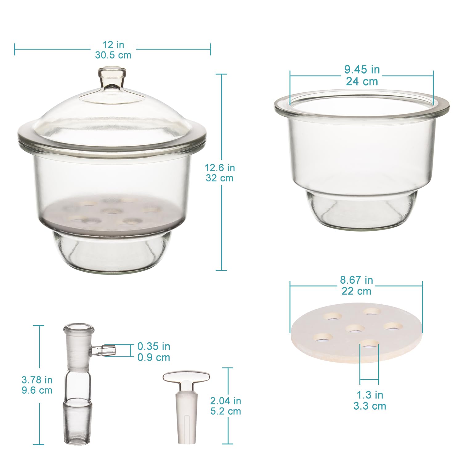 stonylab Dessiccateur Sous Vide en Verre, Laboratoire avec Vanne de Vide en Verre et Plaque de Porcelaine de ID:240 mm pour la Recherche en Laboratoire