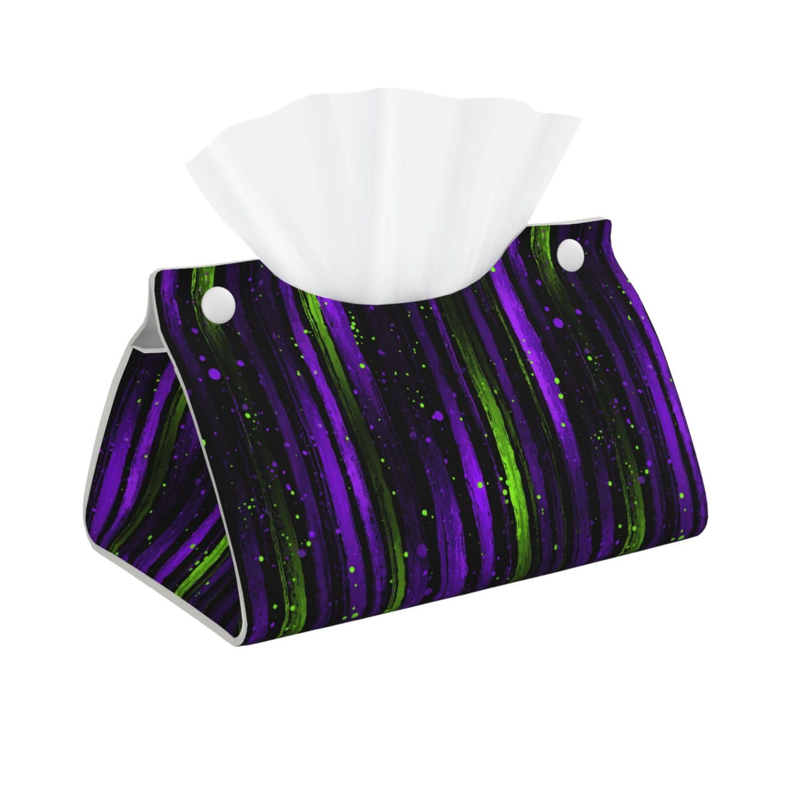 Purple and Neon Green Stripes Tissue Box Cover Rectangle Pu Leather Tissue Box Holder for Car Bathroom Bedroom Desk Tabletop Decor
