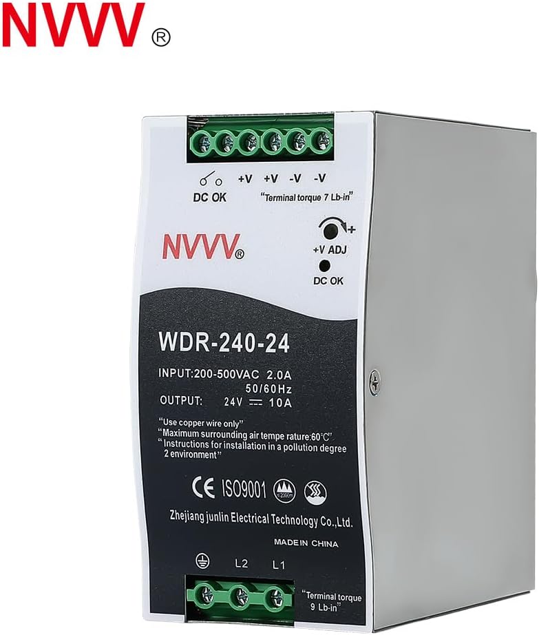 WDR-240-24 24V, Input:180~550VAC,Output:24VDC 10A, 240W Industrial DIN Rail Power Supply AC to DC Converter