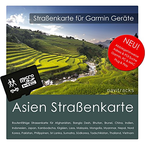 Asien GPS Karte Garmin - 8GB microSD Bhutan China Indien Indonesien Japan Kambodscha Laos Malaysia Mongolei Myanmar Nepal Korea Philippinen Thailand