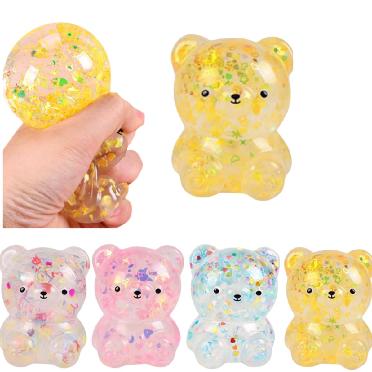 Dhjrefhhd 1Pccs Squeeze Props Letter Sequins Candy-Bear Stress Relief Prop Hand Fidget Sensory Office Desk Squishy Prop Tool (Yellow or Randomly Color