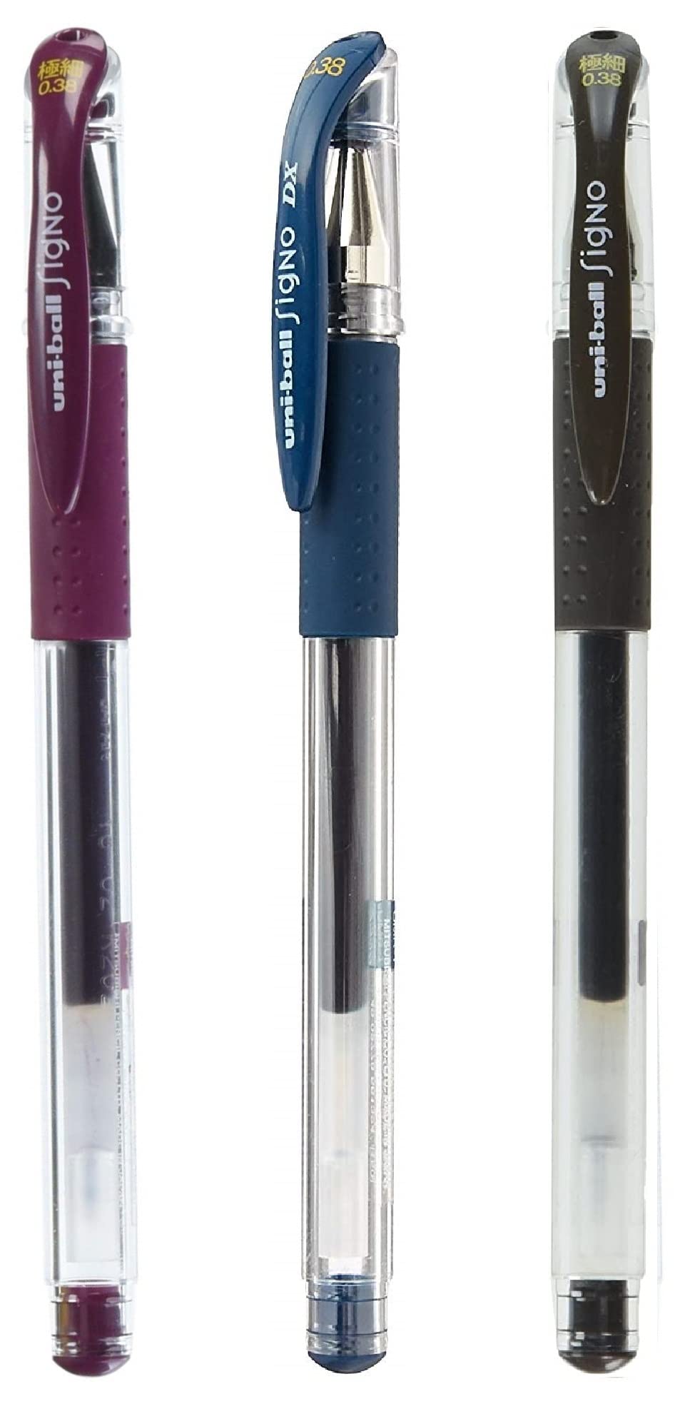 signo - uni Gel Ink Pen - UM-151-0.38 mm - 3 pcs (Bordeaux-Black, Blue-Black, Brown-Black)