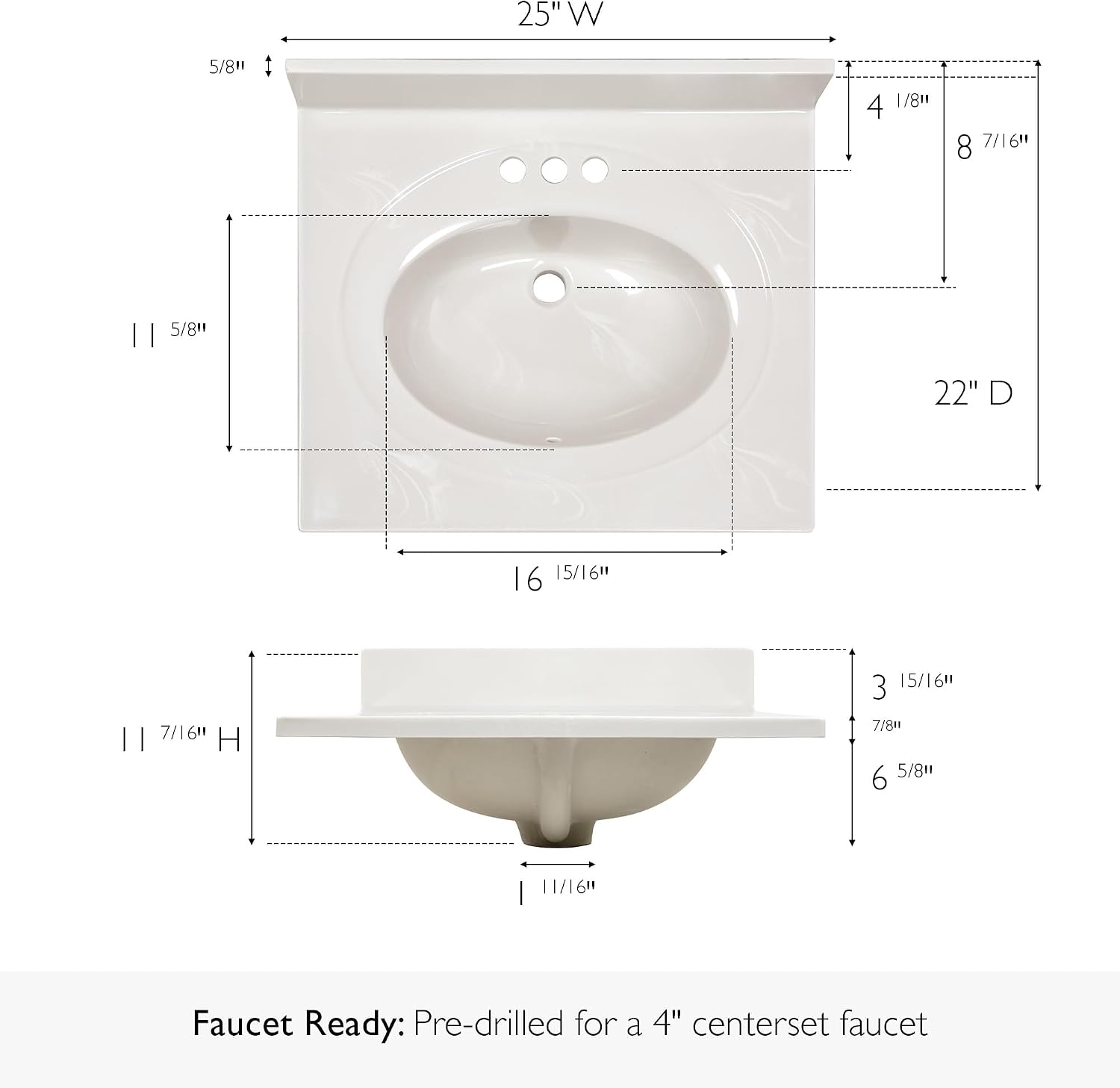 Bowery Hill Marble Single Bowl Vanity Top, 25 in x 22 in, Ivory Swirl Finish, Durable Water-Resistant Marble, Integrated Oval Sink, 4-Inch Backsplash, Pre-Drilled Faucet Holes, Bathroom Vanity Upgrade