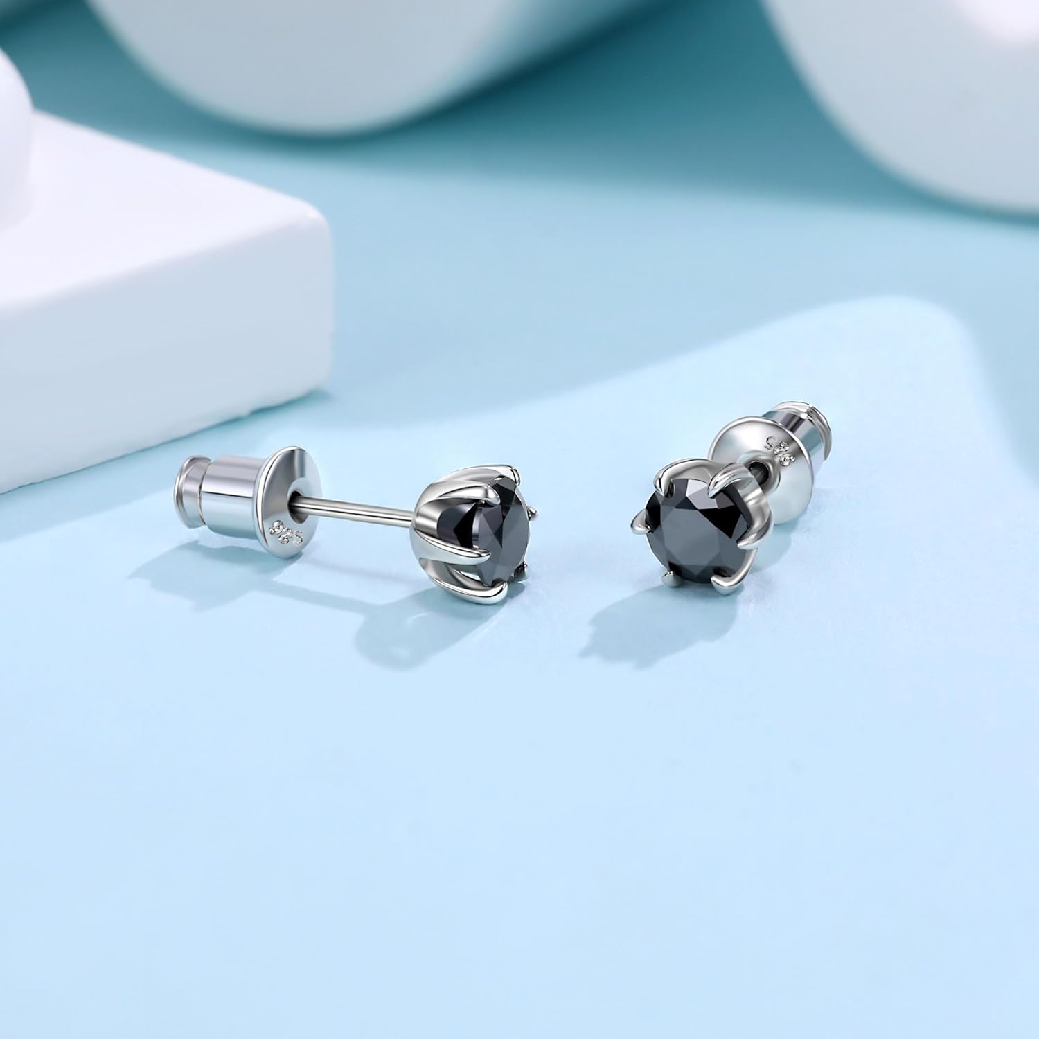 Silver/Black Moissanite Stud Earrings for Mens/Women 1-4CT Hypoallergenic Earrings 925 Sterling Silver Lab Created Round/Cushion Halo Stud Earrings - Image 4
