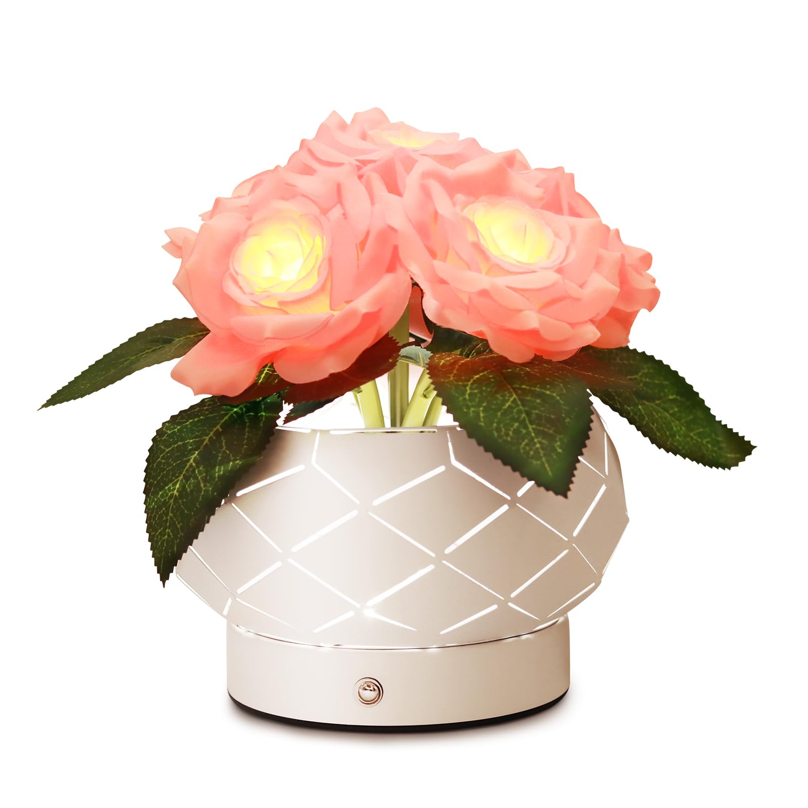 AMWGIMI Roses Flower Touch Table Lamp,Rechargeable Cordless 3-Colour Dimming Small Night Light for Festival Housewarming Home Decor Birthday Gifts for Bedroom, Living Room Dining Room