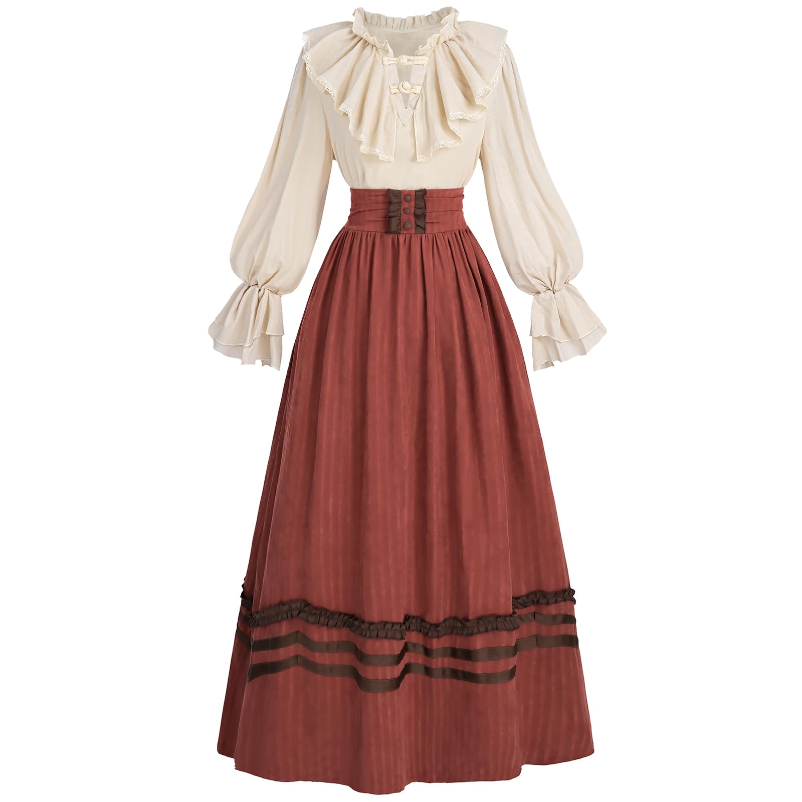 Amazon.co.jp: FCCAM 1800年代 ビクトリア朝ドレス 女性用 2ピース