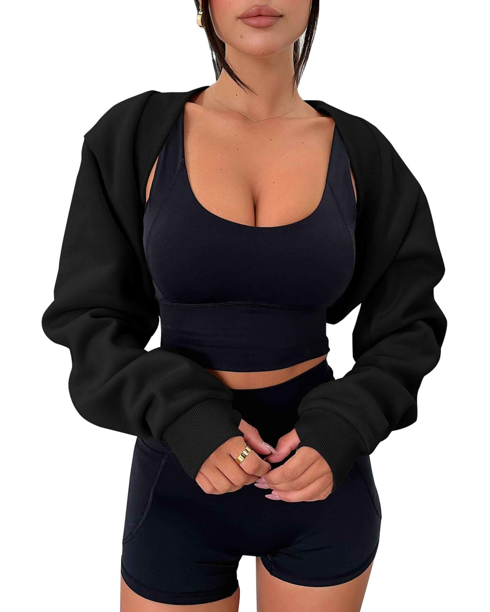 Zwurew Women's Bolero Shrug Long Sleeve Cropped Sweatshirt with Thumb Hole Workout Shrugs Open Front Y2K Tops 2026 Long Sleeve