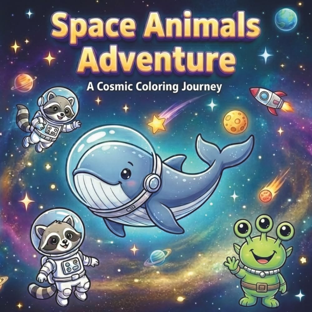 Space Animals Adventure: A Cosmic Coloring Book: Adorable Space Animal Coloring Book for Kids Ages | Rockets, Planets, Astronaut Animals & Fun Galaxy Adventures
