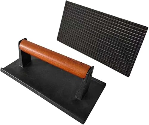 Miniatura 6 de Prensas de parrilla de hierro fundido con mango de madera (redonda y rectangular con fondo plano)