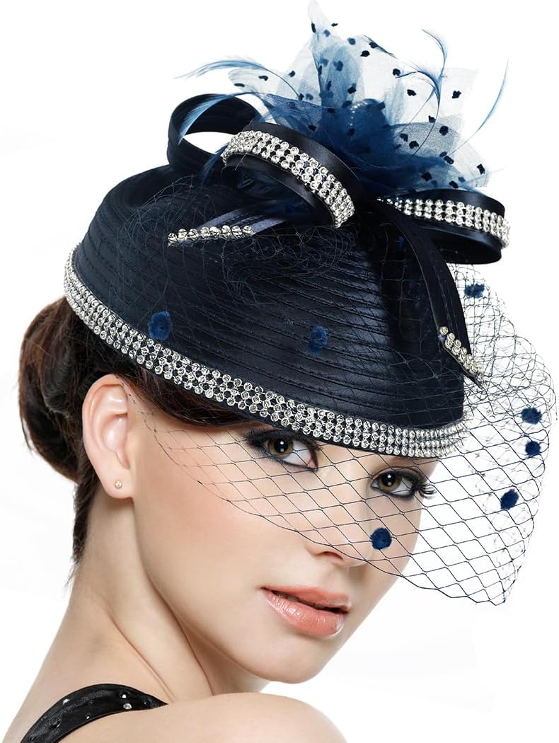 Fascinators Hat for Ladies Church Derby Dress Wedding Hats Veil Feather Cocktail Headband