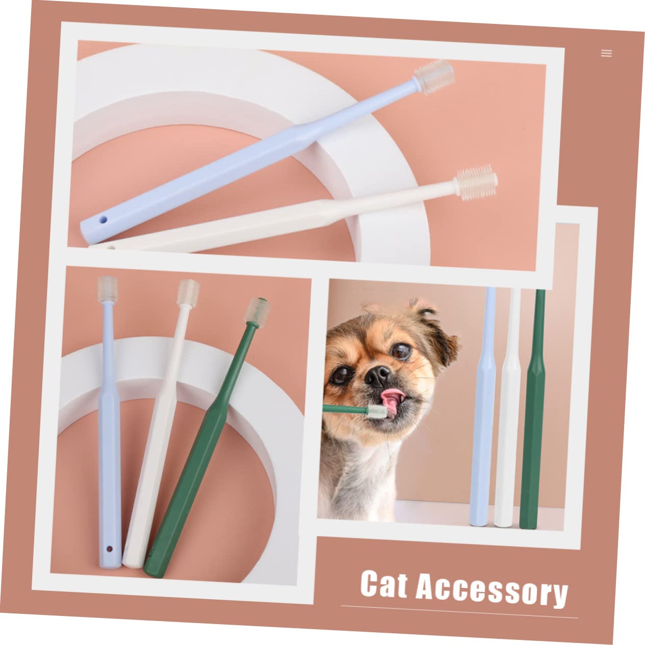 Totority Cat Accessory Portable Dog Toothbrush Multi-Function Plastic TPE Non-Slip Handle for Easy Brushing