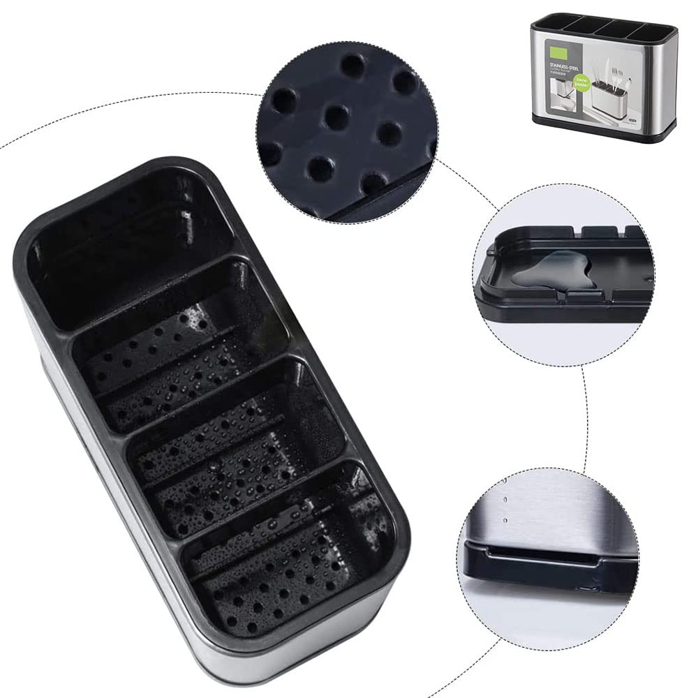 Portaposate Da Cucina, Scolaposate Da Lavello, Scolaposate Acciaio, Porta Posate da Tavola, 4 Scomparti, per Riporre Bacchette, Coltelli, Forchette, Ecc