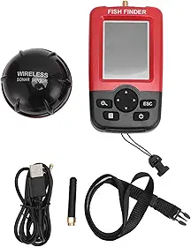 VINGVO Localizador de Peixes Portátil, Dispositivo Sonar Com Tela LCD, Alarme de Peixes Sem Fio Com Detecção de Profundidade 0,6-36m, Ideal para Todos Os Tipos de Pesca