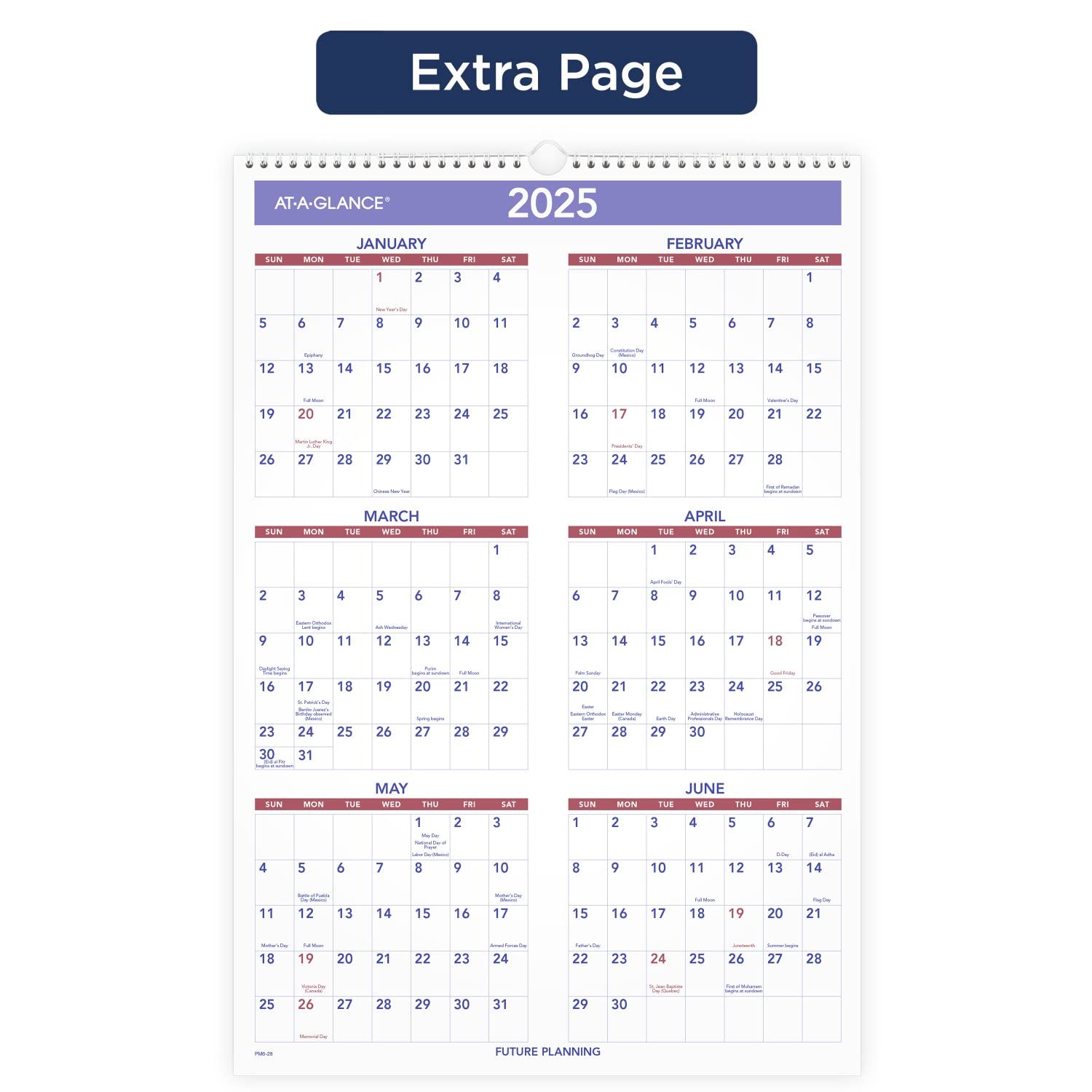 AT-A-GLANCE Calendario da parete 2024, 39 x 56 cm, grande, 3 mesi, rilegatura a spirale (PM62824)