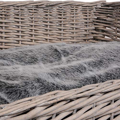 UNUS Hundebett aus Weide, eckiges Hundesofa, 80 cm breit, mit grauem Polyesterkissen, ideal für mittelgroße bis große Hunde