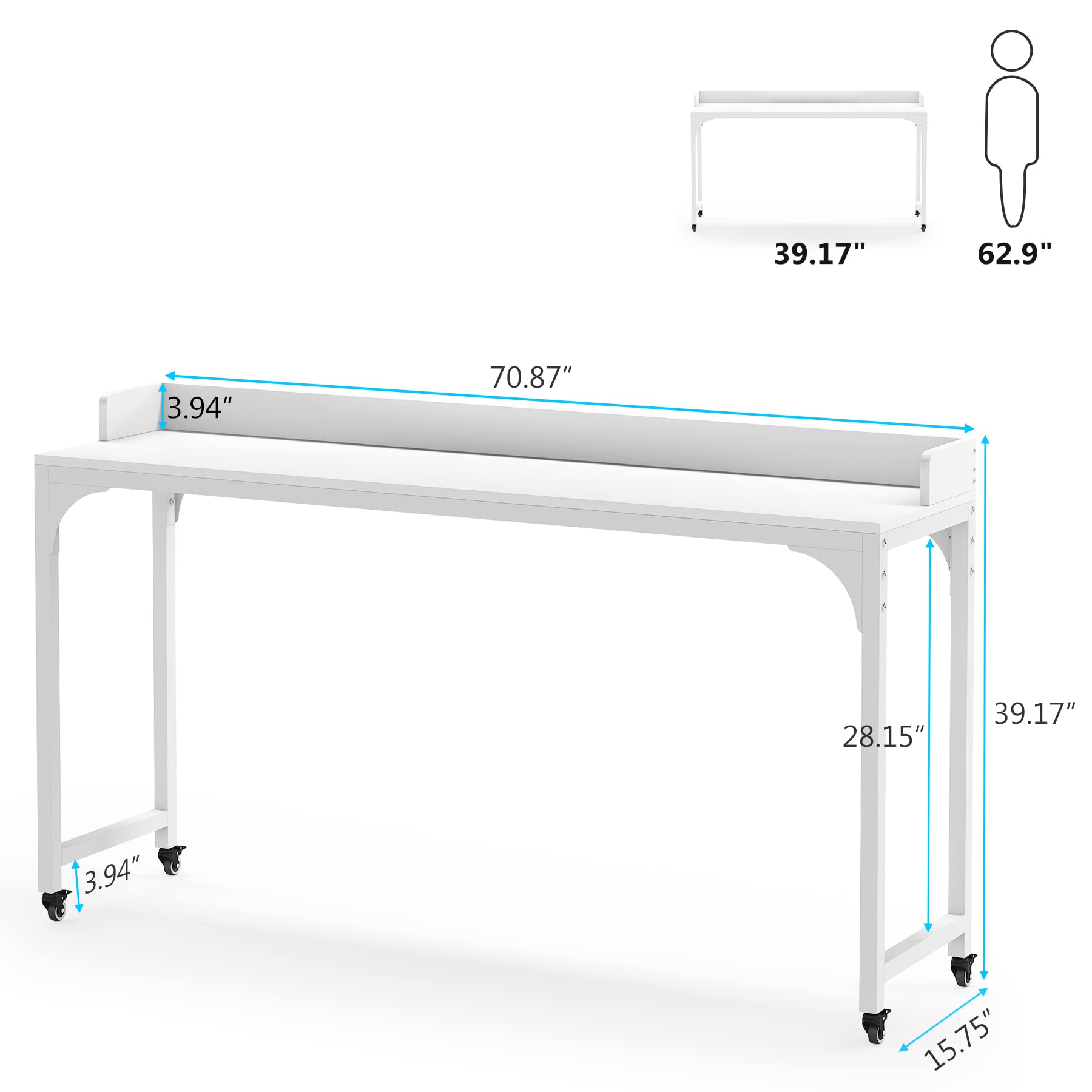 Tribesigns Overbed Table with Wheels, Queen Size Mobile Computer Desk