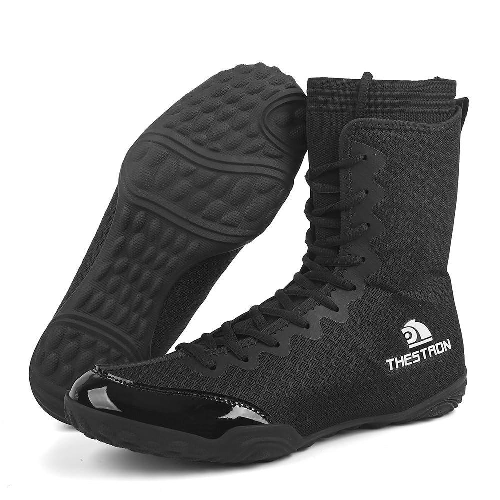 THESTRON Men's Professional Boxing Wrestling Shoes Breathable Fighting Training Boots Male Combat Shoes Man High Top Fitness Sports Sneakers