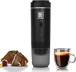 Machine à expresso électrique portable, cafetière de voyage pour le camping, voiture, RV & Randonnée, Auto-chauffage avec Type-C, Compatible avec le café au sol & NS Gélules (Noir avec LCD Écran)