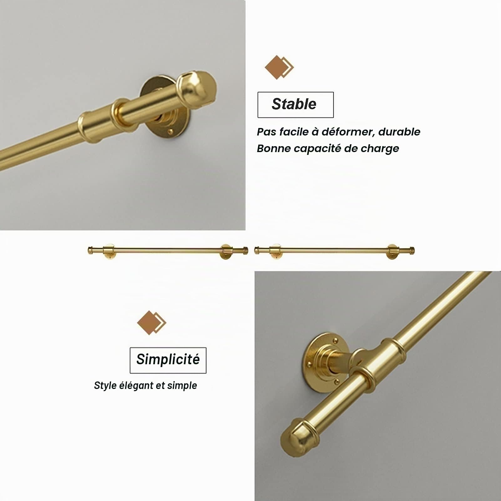 Main courante dorée pour escalier,1,5 m 2 m 2,5 m 3 m Kit complet de garde-corps d'escalier | Main courante d'escalier fixée au mur de barre de support, conception de conduite d'eau de fer en métal