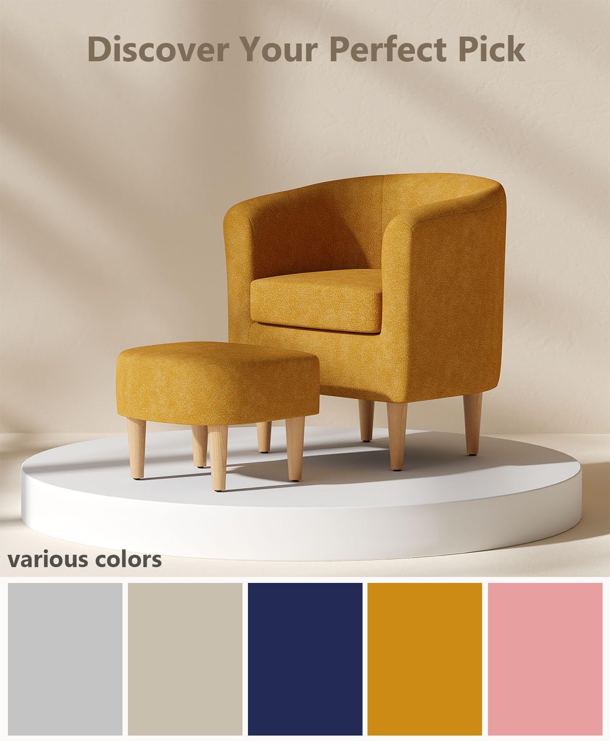 Living Room Chair with Ottoman, Modern Accent Chair, Upholstered Arm Chair Linen Fabric Single Sofa Reading Barrel Chair Foot Rest Comfy Armchair for Bedroom Small Spaces Office (Yellow)