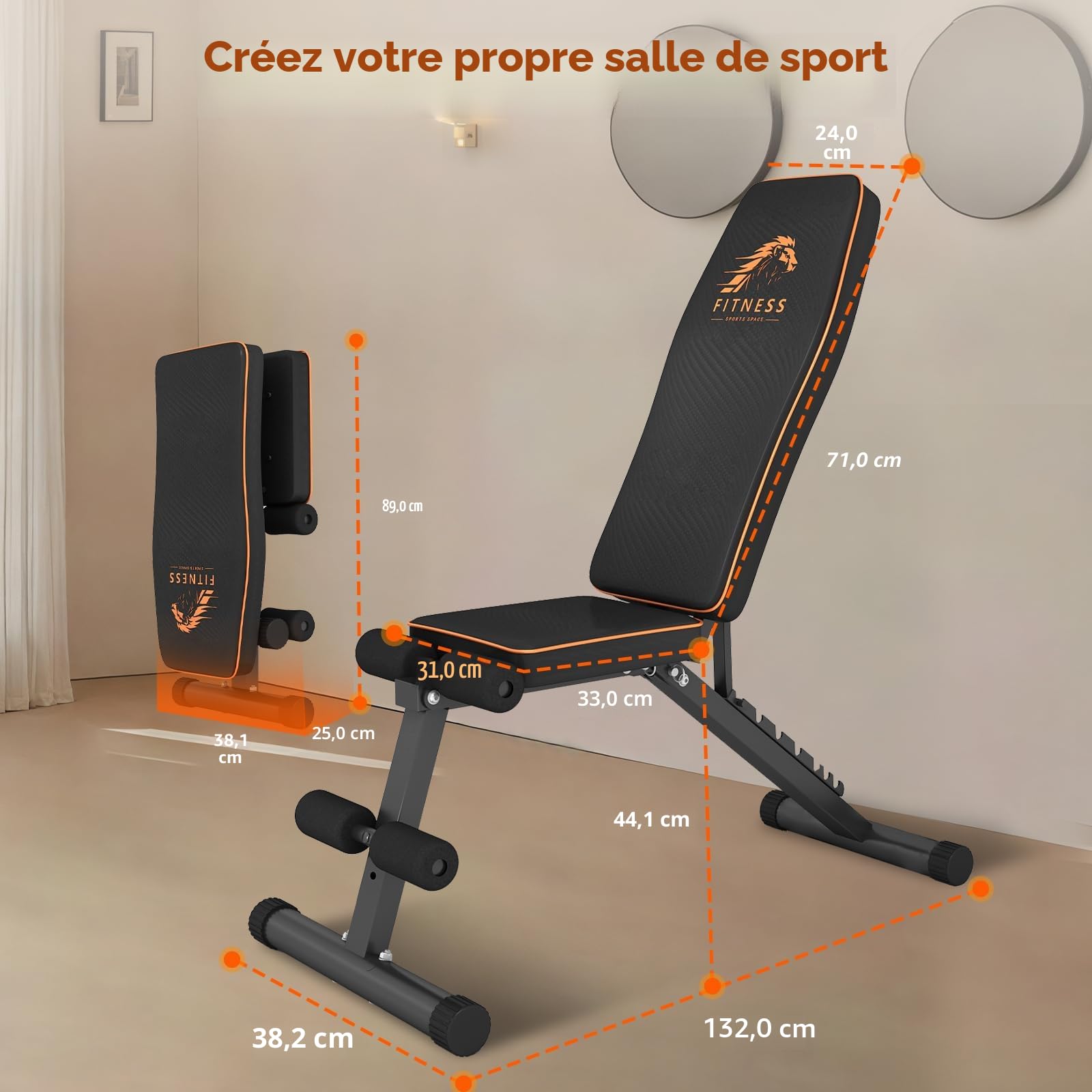 Banc de musculation réglable pliable avec dossier réglable sur 8 positions Banc de fitness Banc incliné pour un entraînement complet du corps Capacité de poids de 660 lbs