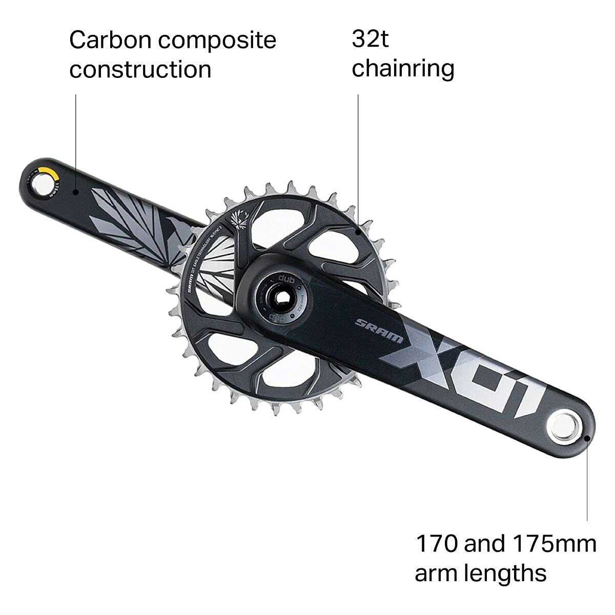 SRAM X01 クランクアーム 170mm SRAM X01 Eagle Boost Crankset - 170mm, 12-Speed, 32t, Direct
