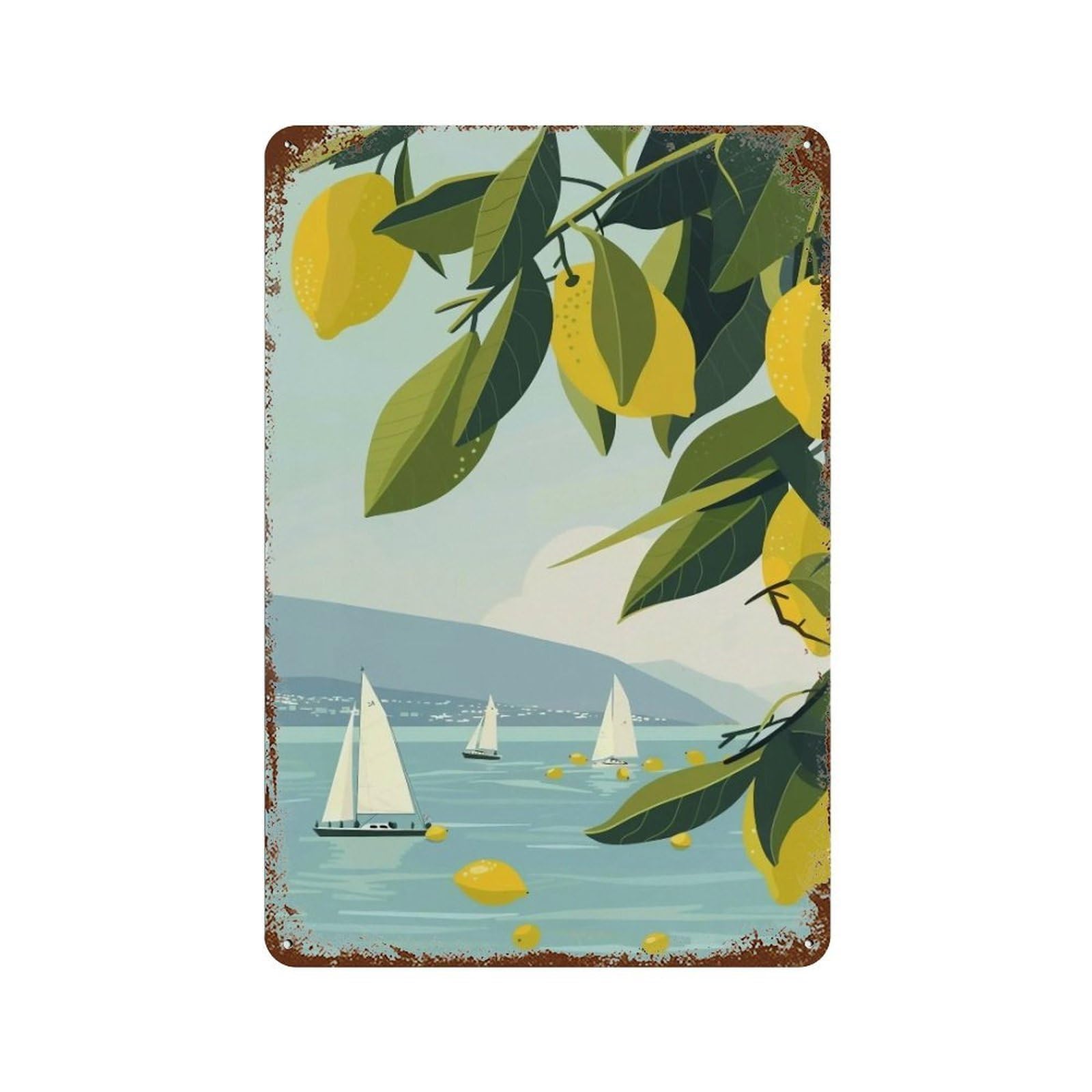 WUJHGRSG Soft Sky Blue Minimal Citrus Seaside 02 Wall Art Retro Iron Vintage Metal Tin Sign Poster Modern Decor for Home Cofffee Club Bar Shop Style 30x20cm