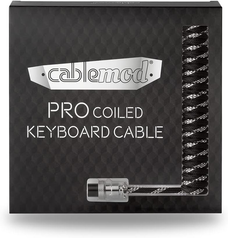 CableMod Pro Coiled Keyboard Cable (Sterling Foil Black, USB A to USB Type C, 150cm)