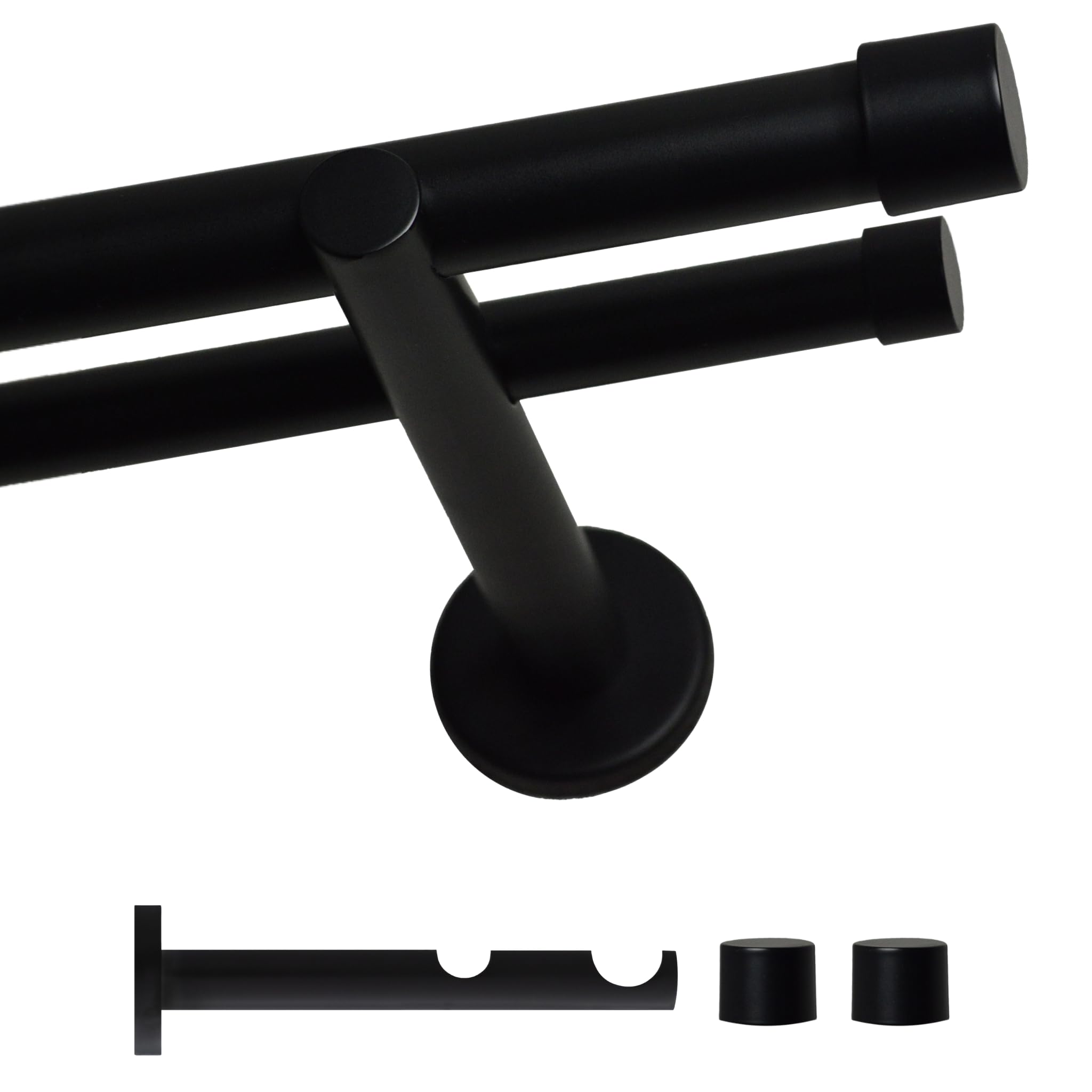 Voppi Gardinenstange 300cm aus Stahl Loft schwarz Doppel 25mm moderne Röhre für Wohnzimmer Büro Esszimmer Zimmer minimalistisch elegant