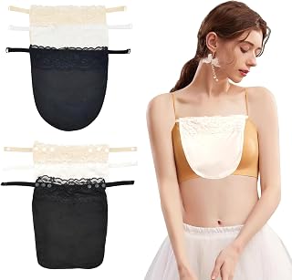 6 Pcs Lady Lace Clip-on Mock Camisole Bra Insert Overlay Modesty Panel Vest Camisoles Tanks, 2 Styles Women's Lace Clip on Mock Snap Anti Peep Invisible Cleavage Cover Up for Lady Privacy, 3 Colors