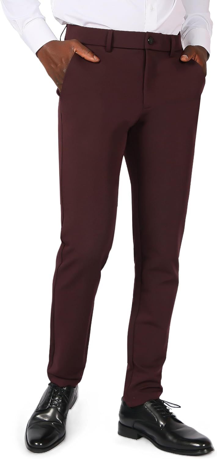 Plaid&Plain Men's Stretch Dress Pants Slim Fit Skinny Suit Pants - Image 5