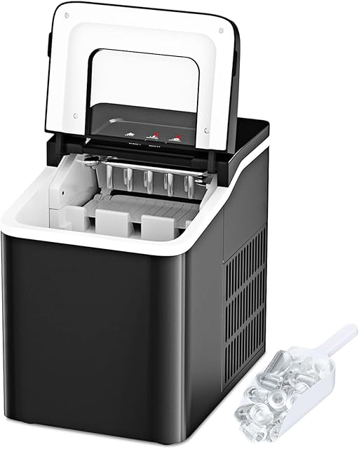 GiantexUK 12kg/24h Countertop Ice Maker, Portable Ice Cube Maker with Ice Basket and Scoop, Counter Top Ice Machine for Home, Kitchen, Office and Bar (Black)