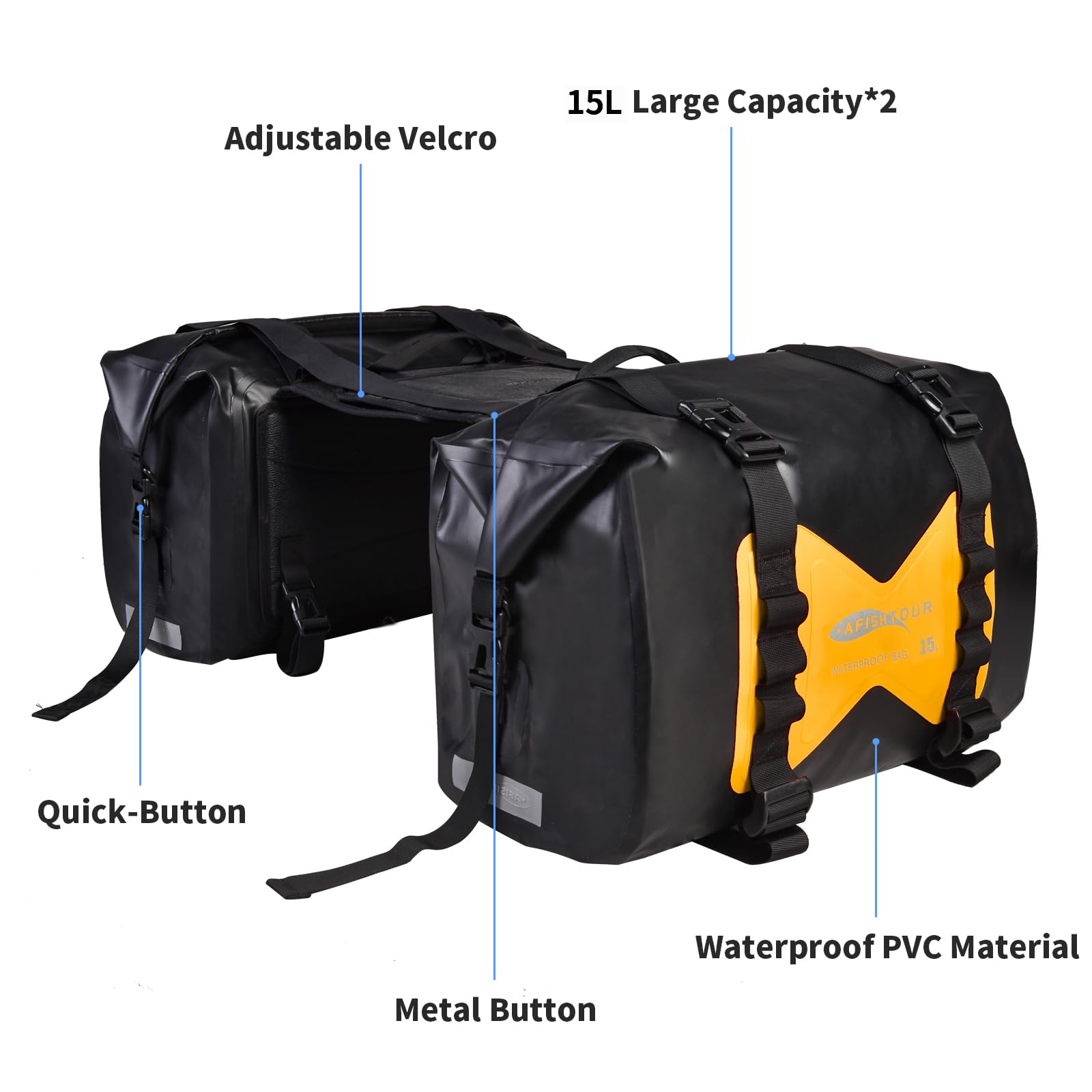 Borse da viaggio per moto da 30 l, borse laterali per moto, borsa rimovibile per scooter, Honda, Suzuki, Yamaha (giallo, 1 paio)