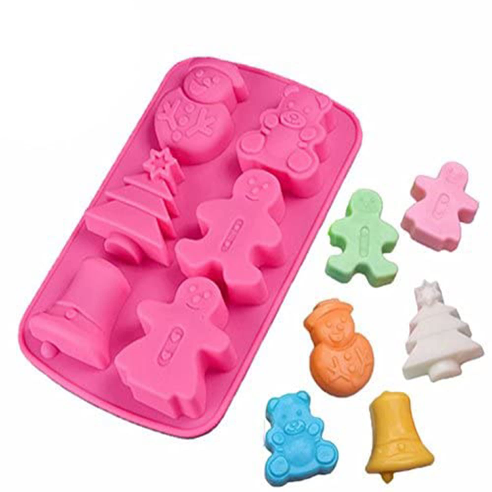 UG LAND INDIA 6 Cavities Christmas Easter Bell Snowman Tree Muffin Cupcakes Baking Cups Handmade Soap Moulds Jelly Gummy Chocolate Deserts Molds