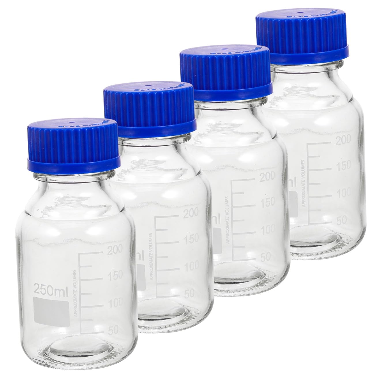 PRETYZOOM Set 4 Bottiglie di Reagente in Vetro Blu da 250ml con Tappo a Vite, Resistenti e Multiuso per Laboratori e Industria