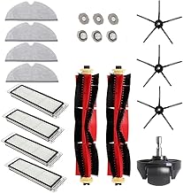 Replacement Kit for Xiaomi Roborock S6 S60 S65 S5 Max T6 Vacuum Cleaners + 2 Roller Brushes + 3 Side Brushes + 4 HEPA Filters + 4 Wipes + 6 Water Core + 1 Wheel