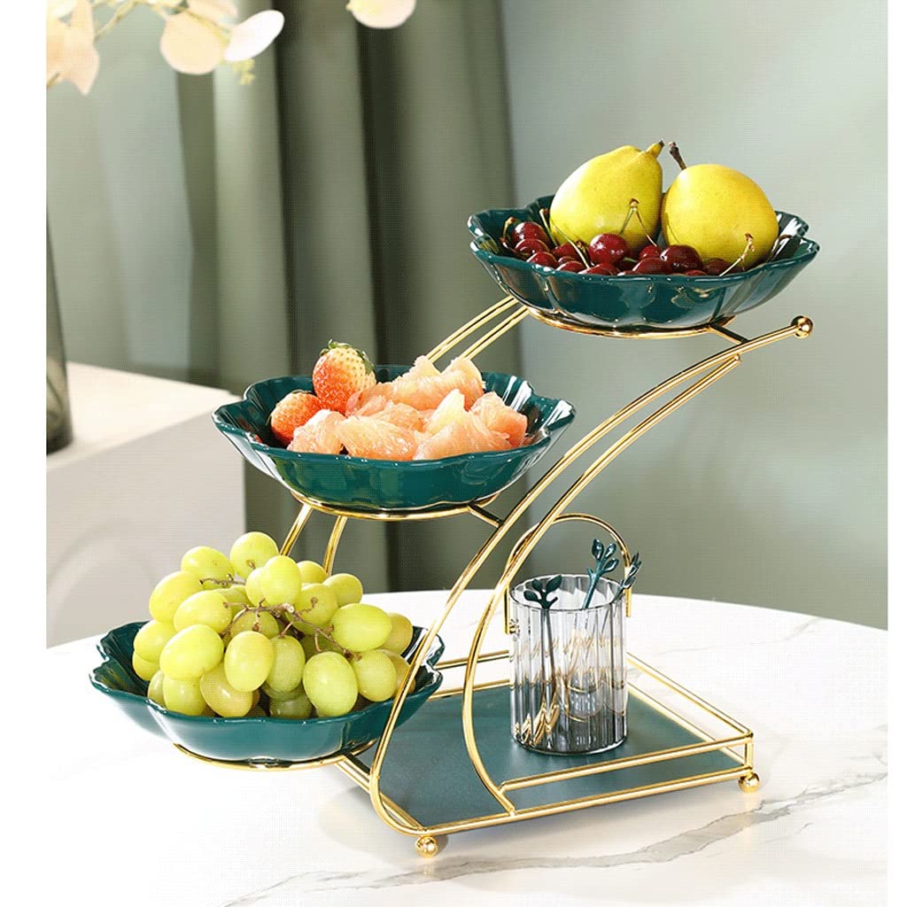 ZAW Obstschale, Obstschale, Obstschale, Obstschale, Set, Glas, Keramik, zwei- oder dreistufig, Obstteller für die Küche, großer Obstständer mit Obstgabel-Ständer (Farbe : B)