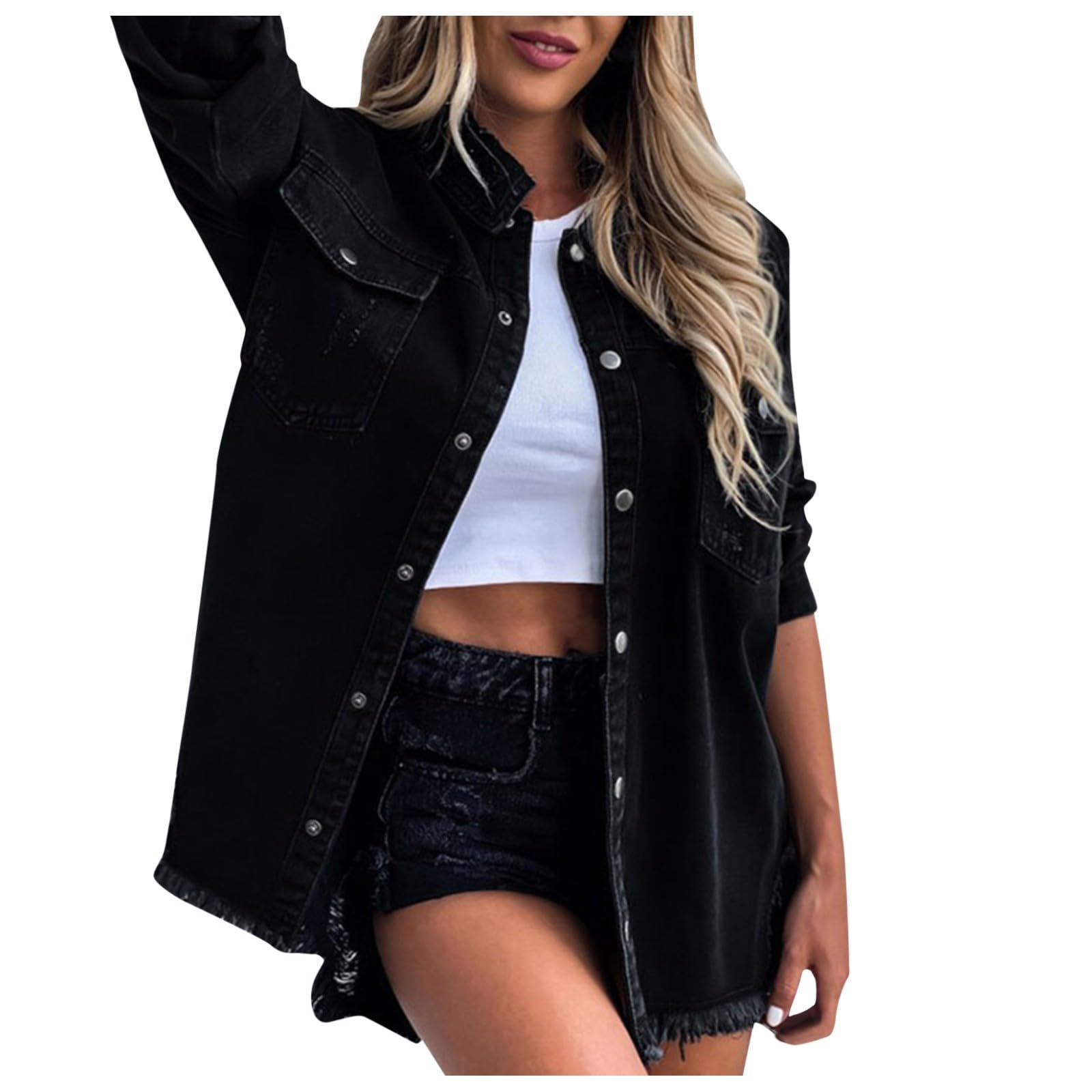 Chaqueta Vaquera para Mujer, Chaquetas De Mezclilla Chaqueta De Elástica De Manga Larga con Bolsillo Cazadora Vaquera Chaqueta Entretiempo Mujer Chaqueta Mujer Primavera Chaqueta De Estudiante Y2k
