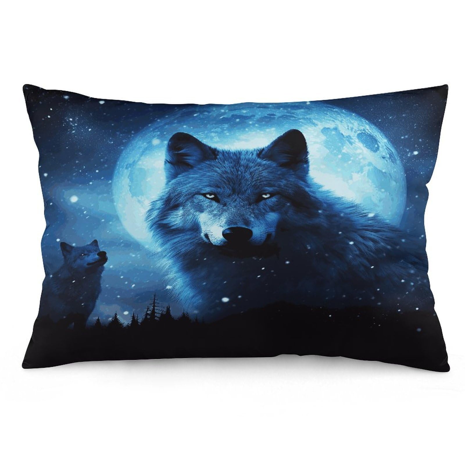 Wolfs Throw Pillow Covers with Silent Zipper Polyester Pillow Protectors Removable Pillow Cases Soft Pillowcase Cozy Pillow Sham Cushion Cover for Sofa Car Bed 12 "x20