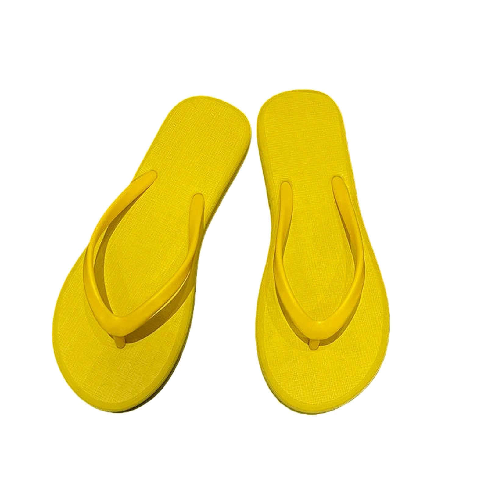 ZSLFCBD Summer Slippers Fashion Women Flip Flop Thick Heel Flat Sandals Beach Clip Toe Herringbone Slippers-yellow-37-38