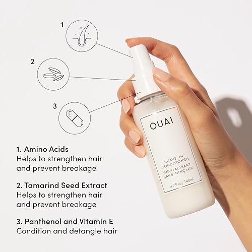 Miniatura 3 de OUAI Acondicionador sin enjuague y espray protector del calor, prepara el cabello para el estilo, suaviza la caída, añade brillo y úsalo como spray