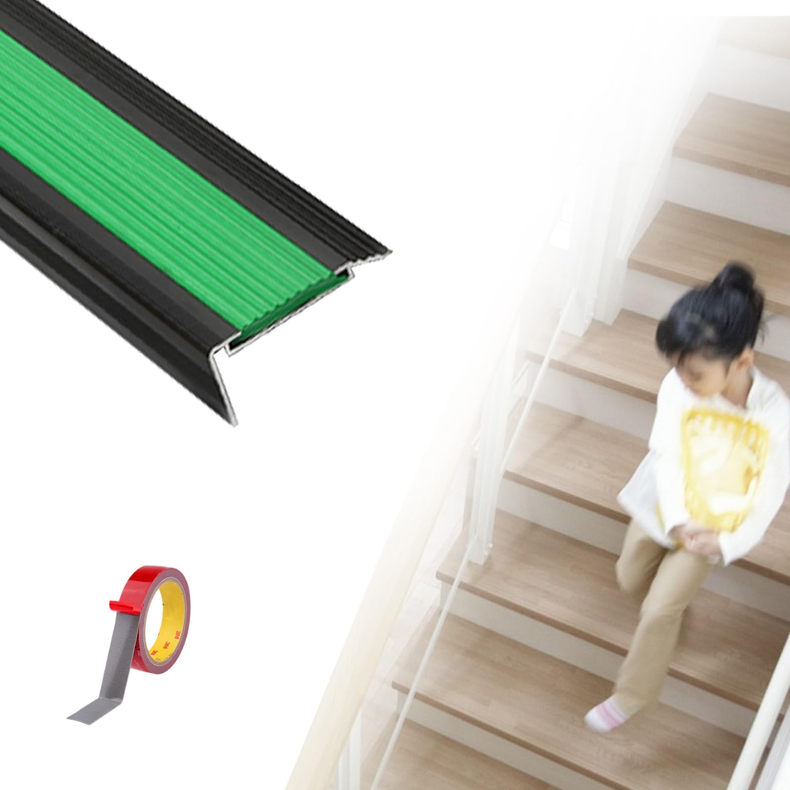 Tira Antideslizante De Borde Escalonado, Aluminio Tiras Antideslizantes para Peldaños, Protectores De Borde De Peldaño De Escalera, Proceso De Anodizado, Apto para Guarderías, Hoteles ( Color : A , Si