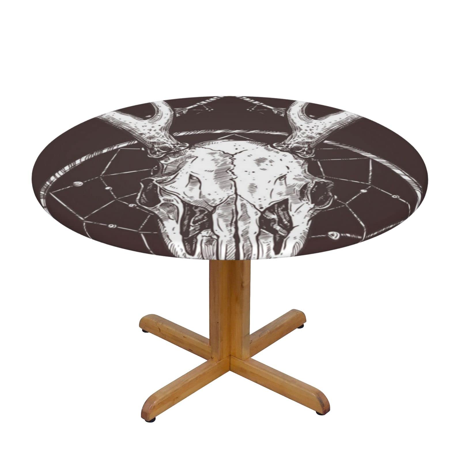 Lsjuee Round Fitted Tablecloth 40-44in Elastic Edged Table Cloth for Kitchen Dining Party Home Decor - Deer Skull Dreamcatcher