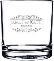 KrezyCase Personalized His & Her Engraved Whiskey Glasses - Custom Scotch Bourbon Rocks Old Fashioned 11oz