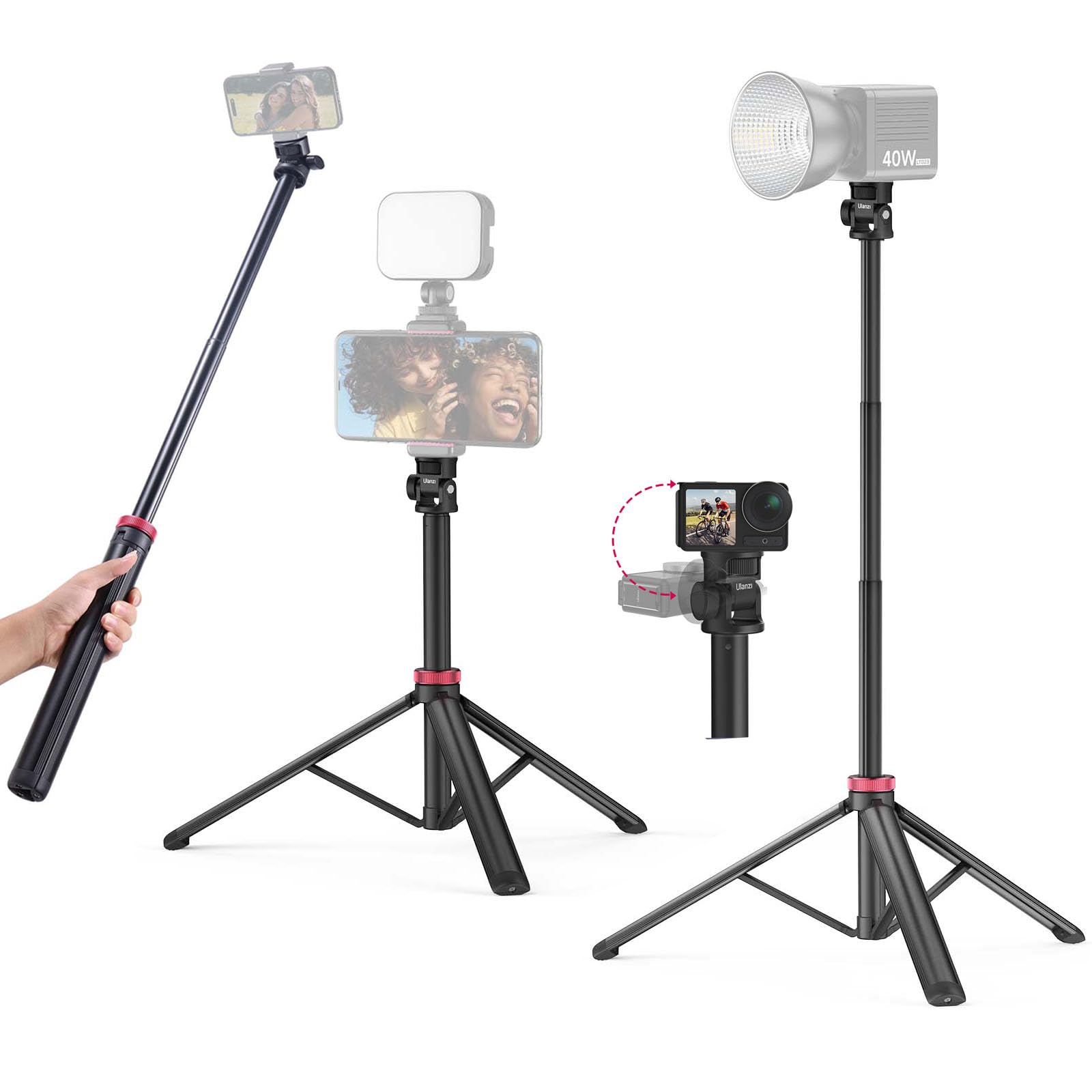 VIJIM MT-79 Rozkładany statyw oświetleniowy do fotografii, 206 cm, przenośny, regulowany statyw z gwintem 1/4", głowicą kulową 360°, do lamp o stałym świetle, kamer, aparatów i Pocket 3