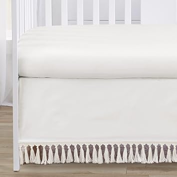 Sweet Jojo Designs Ivory Boho Chic Boy Girl Baby Crib Bedding Set Infant Nursery Room Solid Color Beige Cream Gender Neutral Bohemian Modern Farmhouse Designer Unisex Tassel Fringe Macrame Cotton