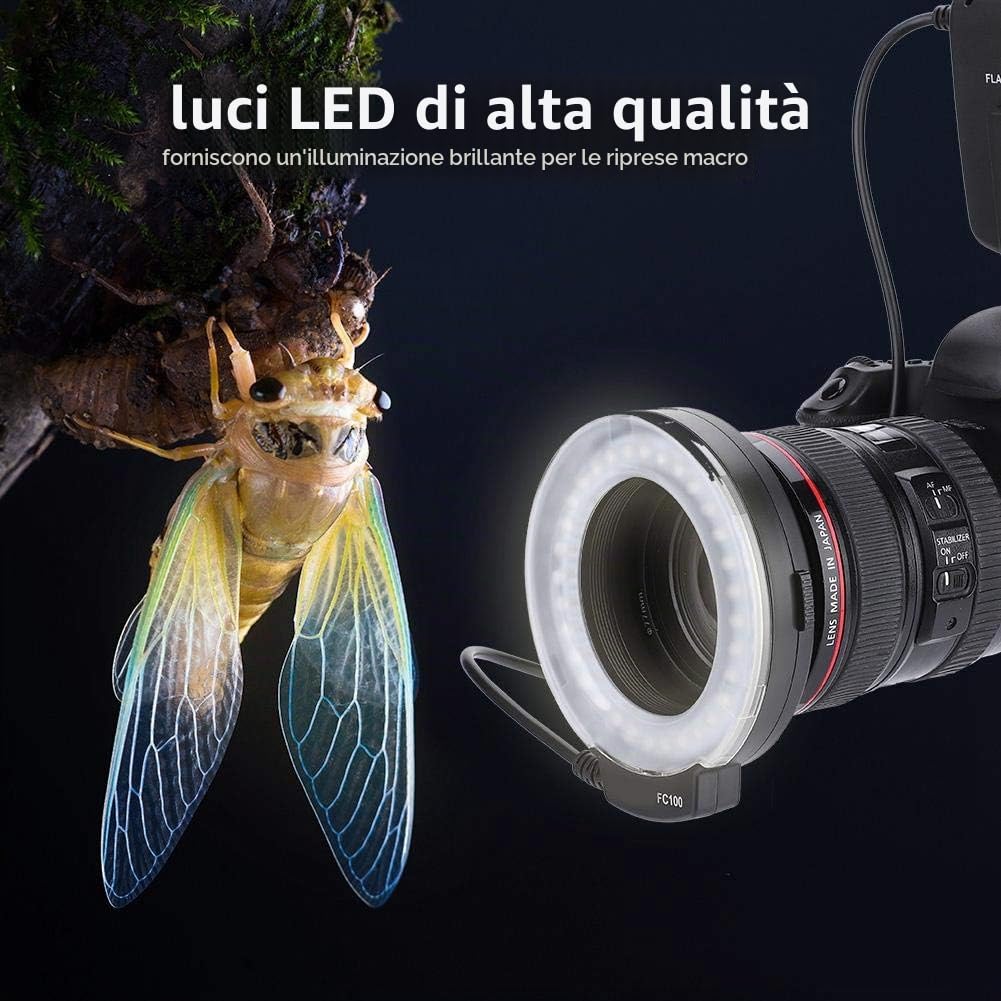 Topiky per FC-100 Portable LED Macro Ring Flash,5500K Regolazione luminosità Videocamera Kit Luce di riempimento con 8 adattatori Anello e Controller per per