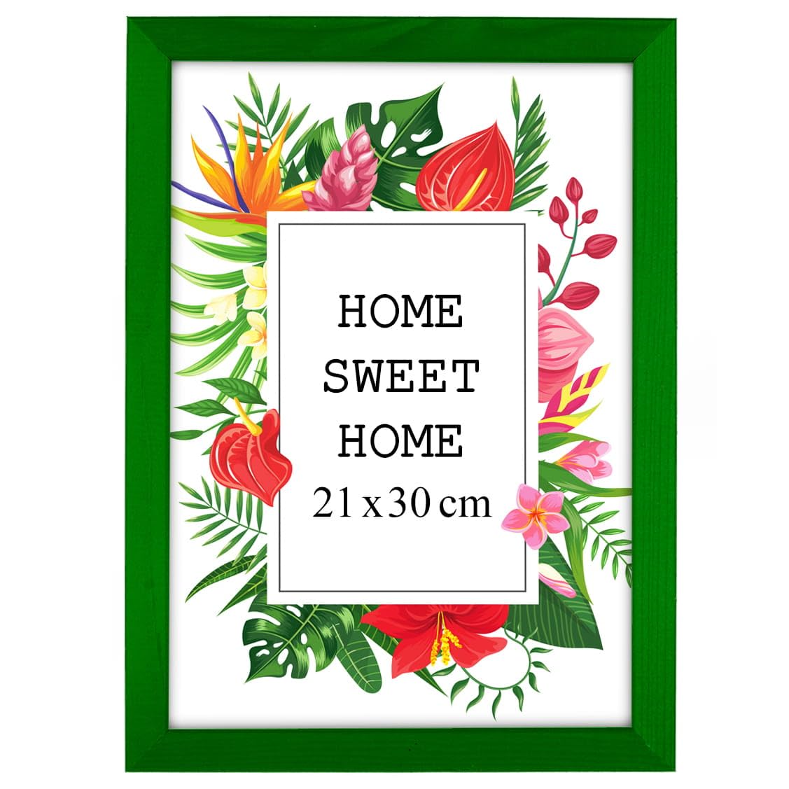 MG Design Green Wooden Photo Frame A4 8.3 x 11.7 in (21 x 29,7 cm) – Shatter-Resistant Acrylic Glass – Wall Mount Portrait & Landscape