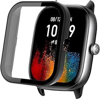 FINON for Amazfit GTS 4 mini 用 ケース ガラスフィルム一体型 軽量 簡易脱着 シンプル (ブラック)